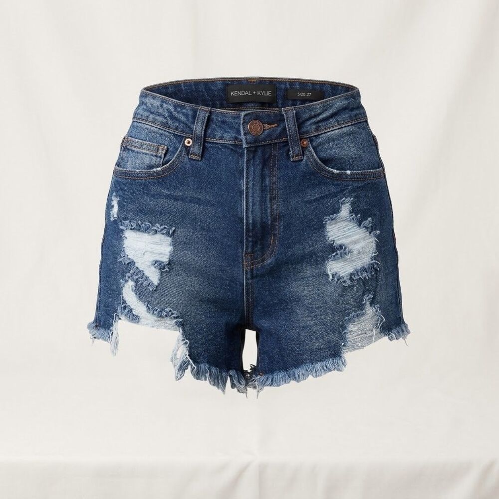 Kendall + Kylie The Icon Short Womens 1/25 Distressed Denim Cut Off Shorts Med